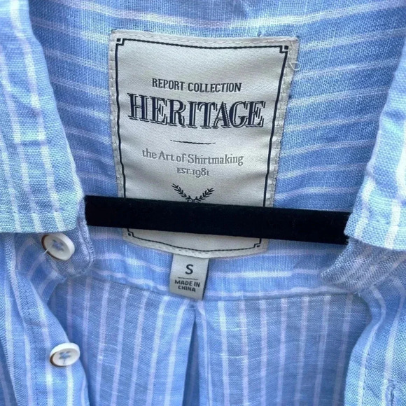 NWT Report Collection Short Sleeve Button Down Shirt Linen Stripe - Picture 4 of 7